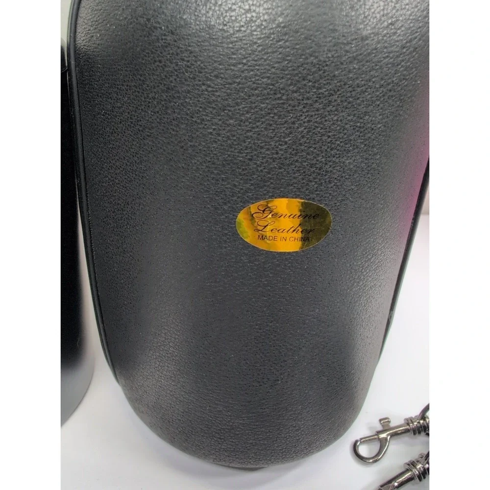 GENUINE‎ BLK LEATHER CaddyO Wine Bottle Caddy / Carrier w/Accessories - No Box